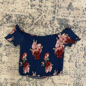 NANAMACS navy blue off the shoulder crop top